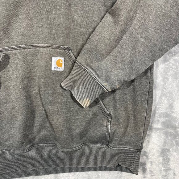Distressed‎ Carhartt 1/4 Quarter Zip Gray Hoodie Mens Size XL Tall Fading Stains - Picture 2 of 12